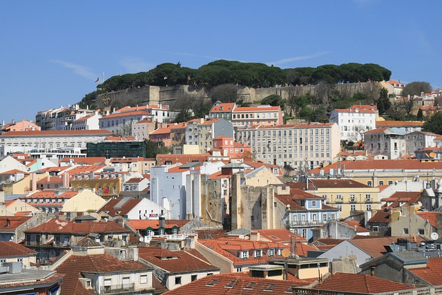 View of Lisbon castle with different buildings below